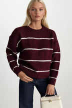 Striped Basic Burgundy Knit Sweater