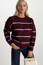 Striped Basic Burgundy Knit Sweater