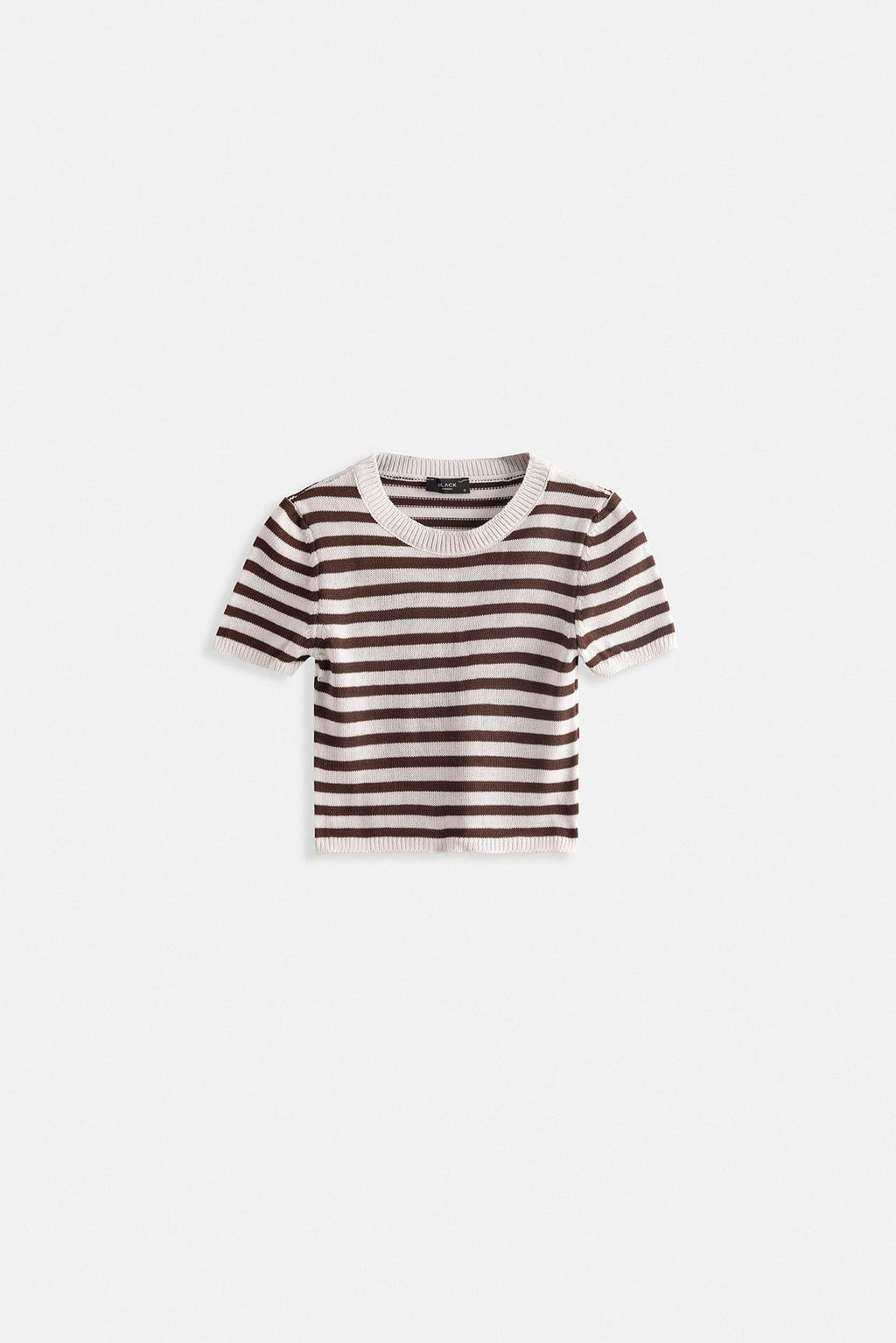 Striped Crew Neck White Brown Crop