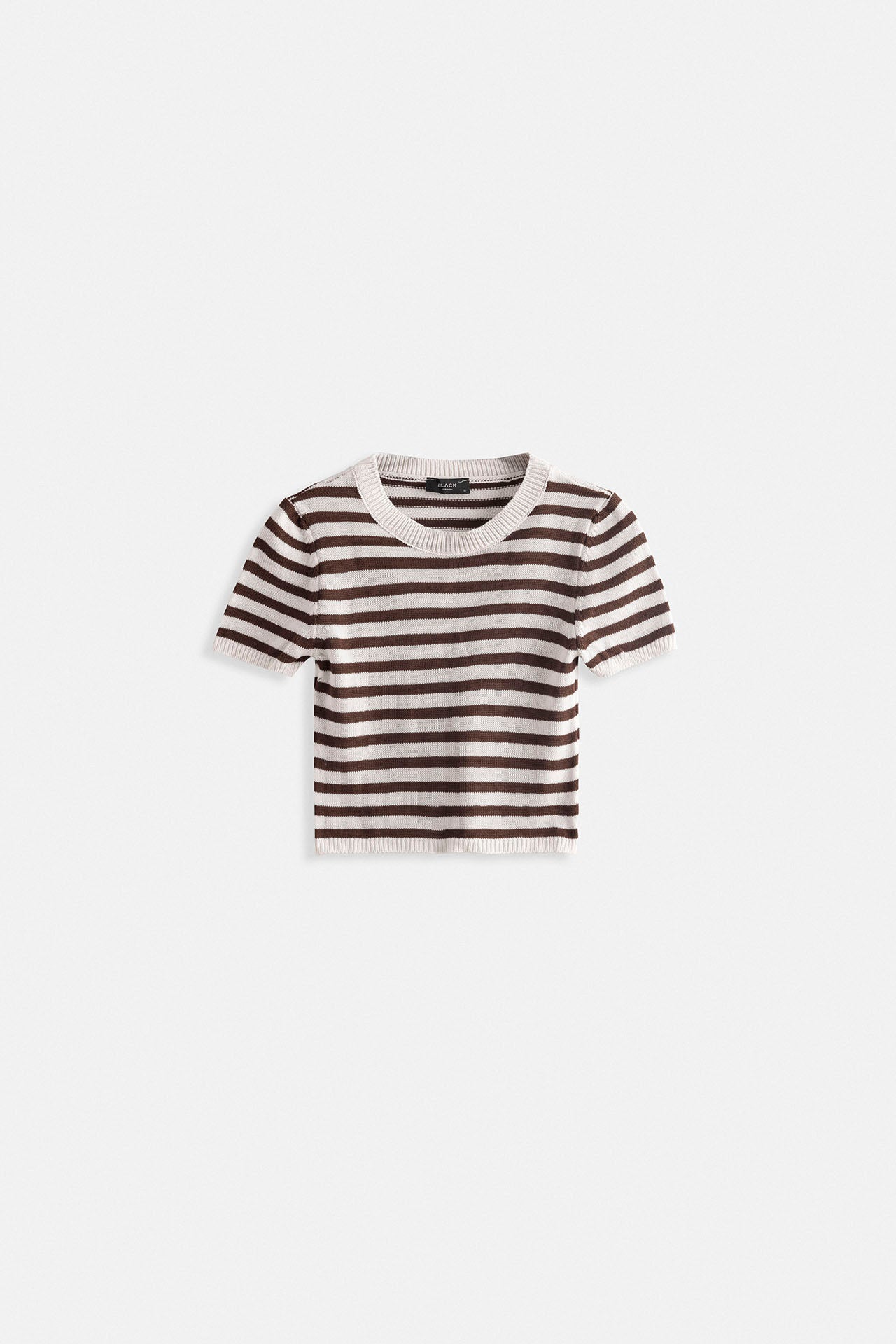 Striped Crew Neck White Brown Crop