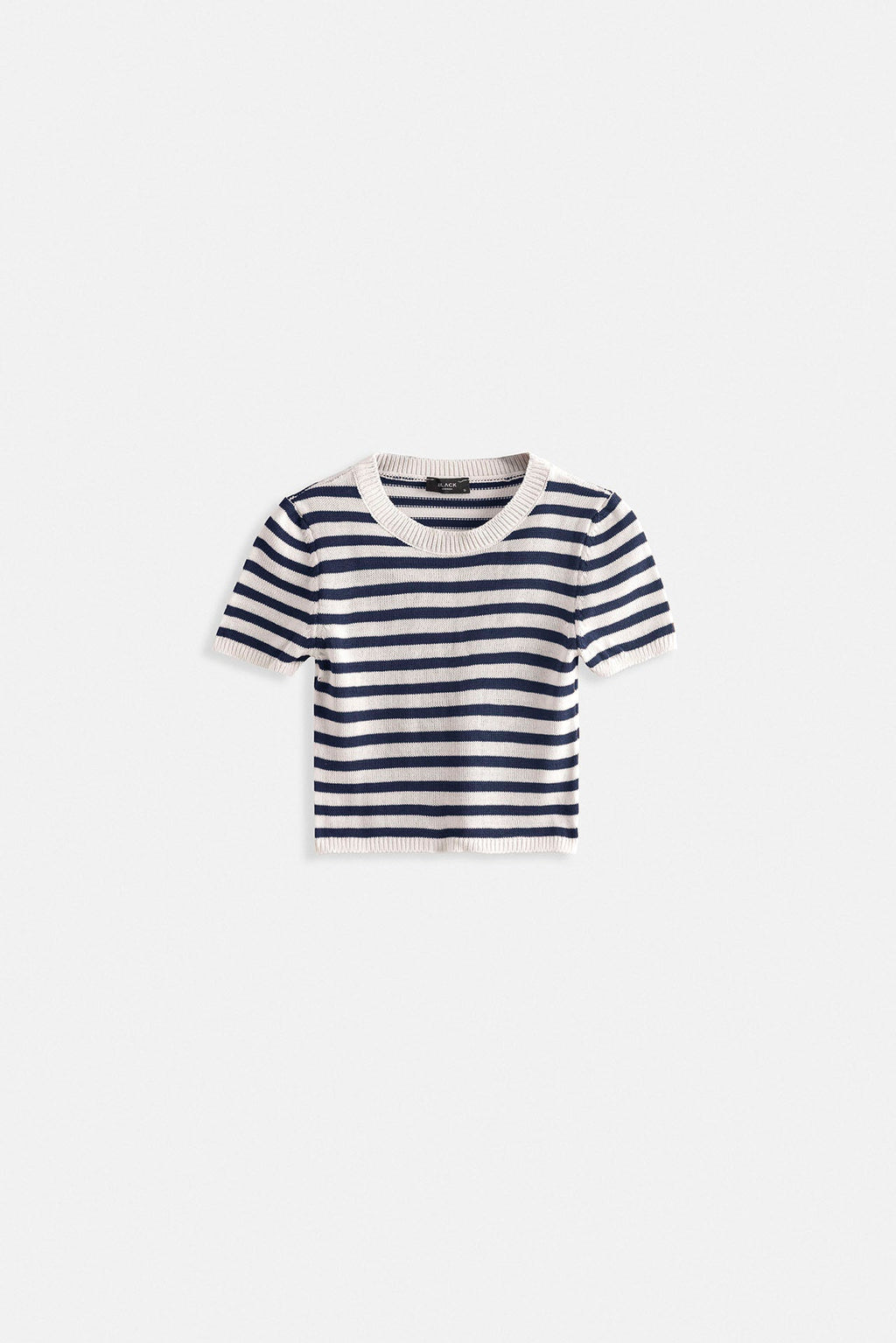 Striped Crew Neck White Navy Crop