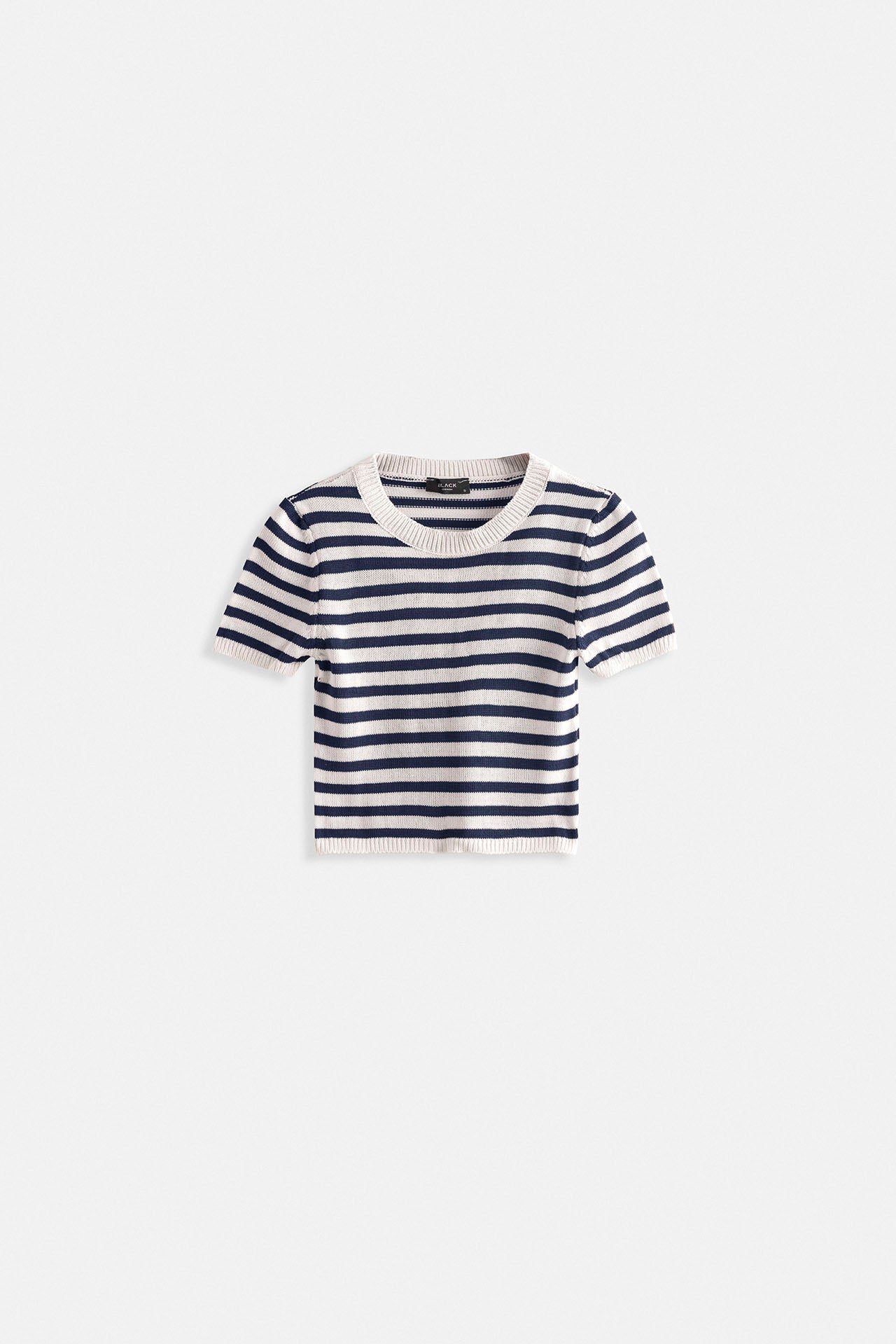 Striped Crew Neck White Navy Crop