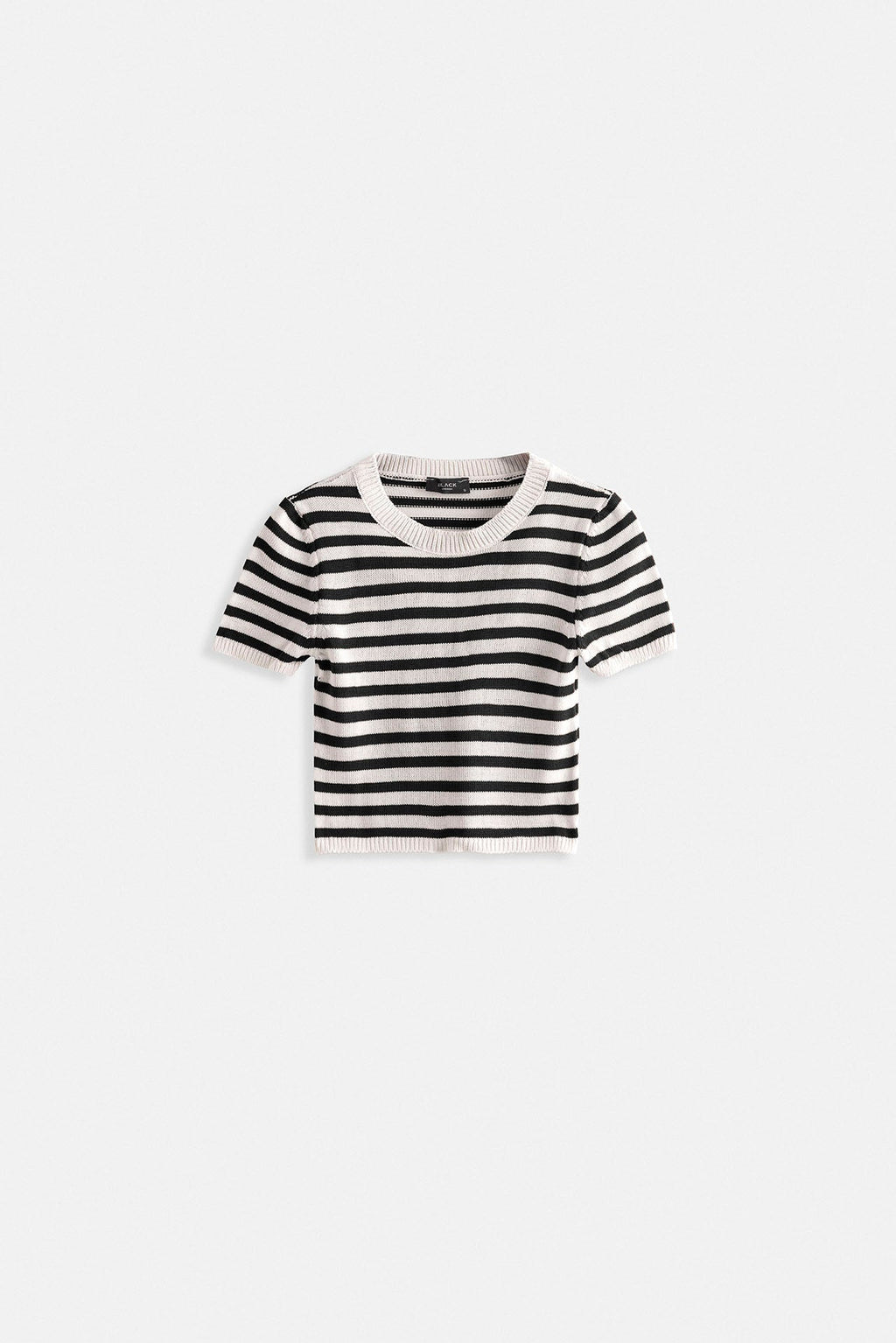 Striped Crew Neck White Black Crop
