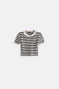 Striped Crew Neck White Black Crop