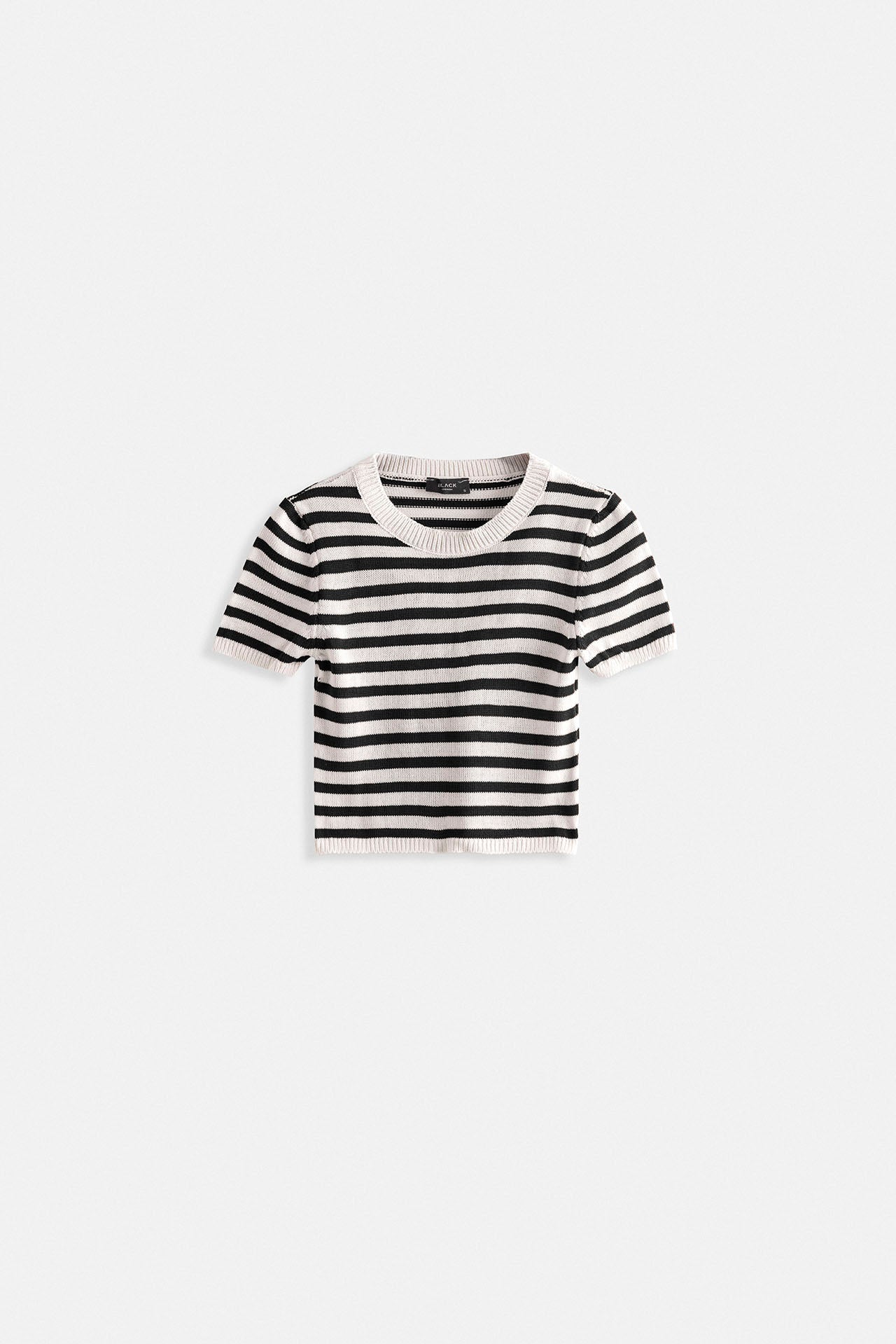 Striped Crew Neck White Black Crop