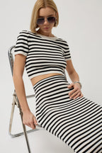 Striped Crew Neck White Black Crop