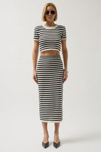 Striped Crew Neck White Black Crop