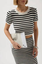 Striped Crew Neck White Black Crop