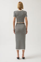 Striped Crew Neck White Black Crop