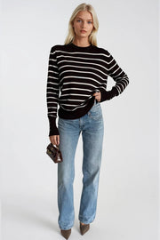 Striped Bicycle Collar Button Detail Brown Knit Blouse