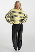 Striped Crew Neck Oversize Knit Yellow Sweater