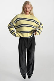 Striped Bicycle Collar Oversized Knit Yellow Sweater