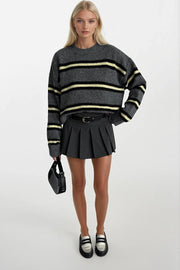 Striped Crew Neck Oversized Knit Anthracite Sweater