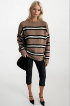 Striped Crew Neck Oversize Mink Knit Sweater