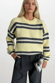 Striped Crew Neck Yellow Knit Sweater