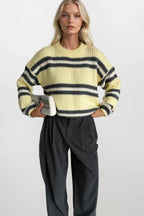Striped Crew Neck Yellow Knit Sweater