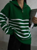 Striped Zip-Up Green Knit Sweater
