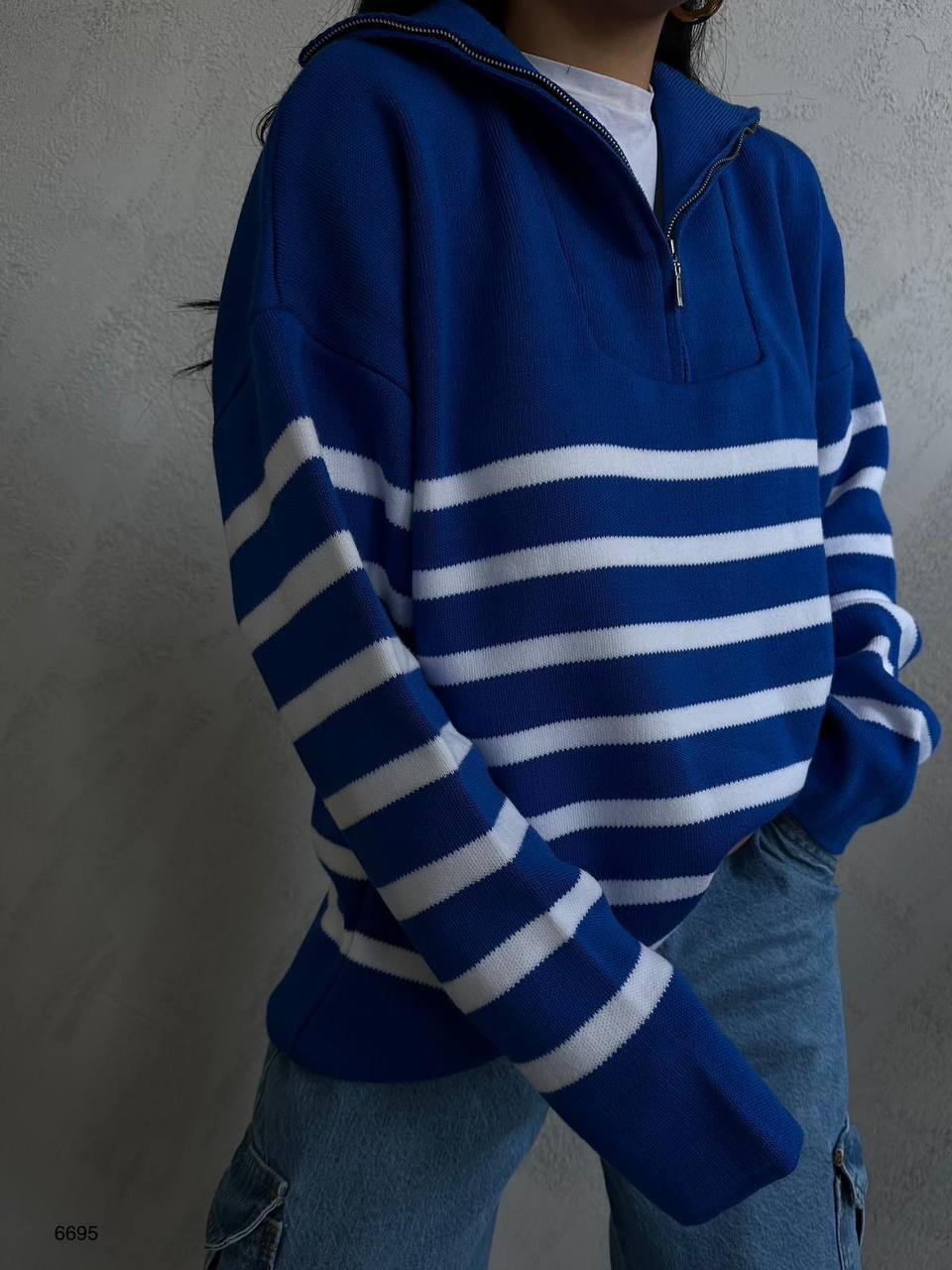 Striped Zip-Up Saks Knit Sweater