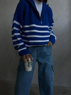 Striped Zip-Up Saks Knit Sweater