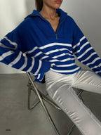Striped Zip-Up Saks Knit Sweater