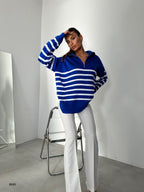 Striped Zip-Up Saks Knit Sweater