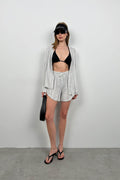 Striped Shirt Gray Shorts Set