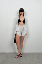 Striped Shirt Gray Shorts Set