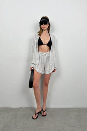 Striped Shirt Gray Shorts Set