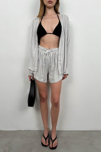 Striped Shirt Gray Shorts Set