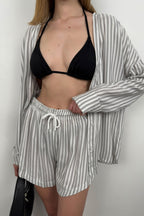 Striped Shirt Gray Shorts Set