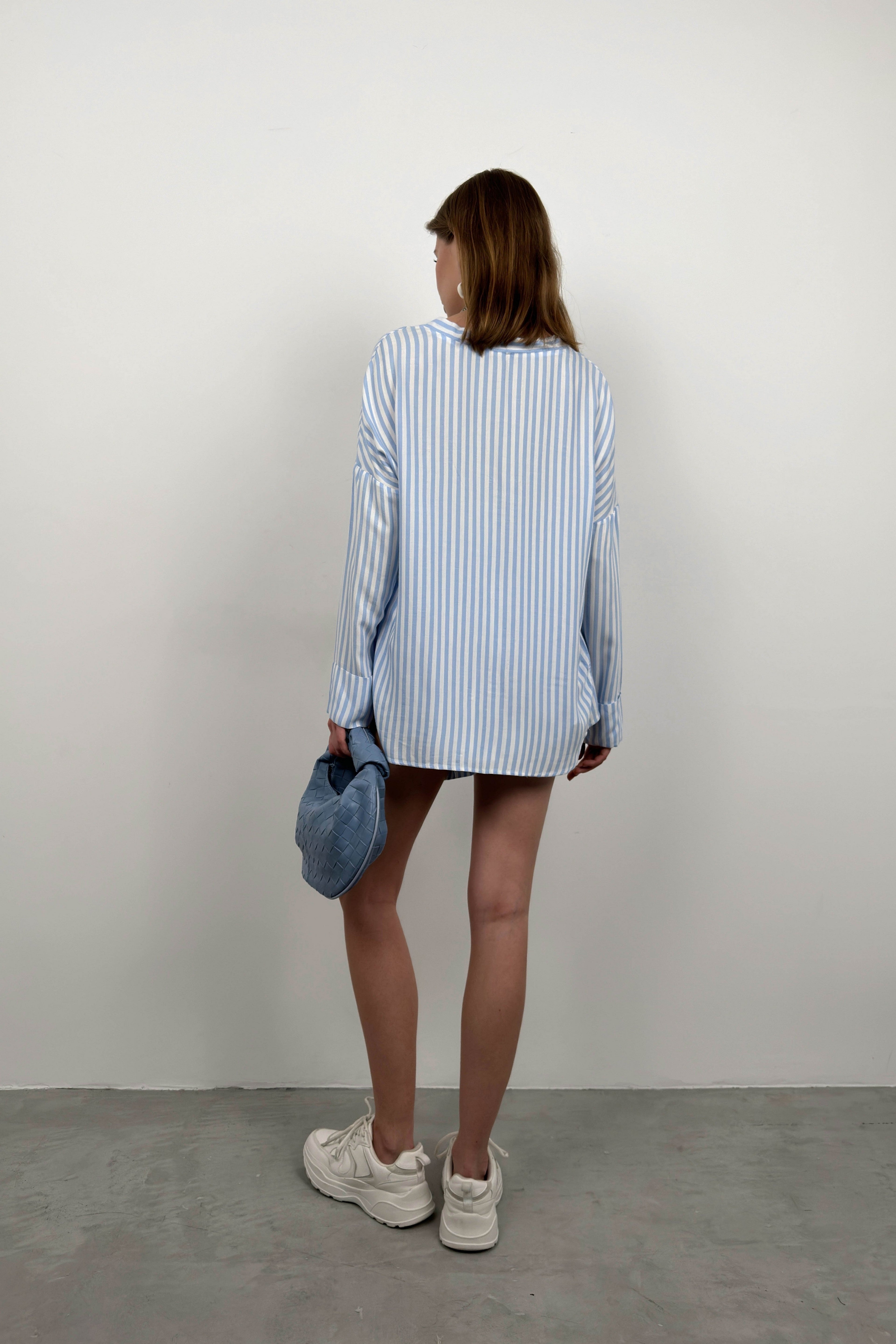 Striped Shirt Blue Shorts Set