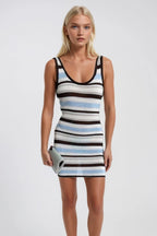 Striped Halter Neck Baby Blue Knit Dress