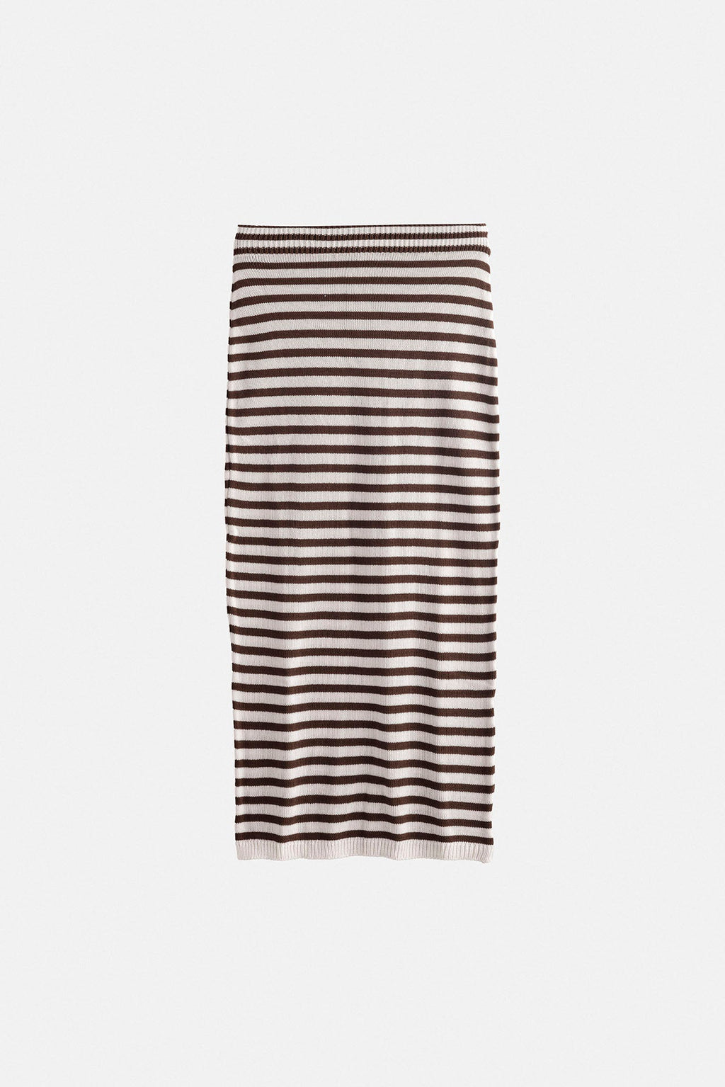 Striped Textured Midi White-Brown Skirt