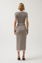 Striped Textured Midi White-Brown Skirt