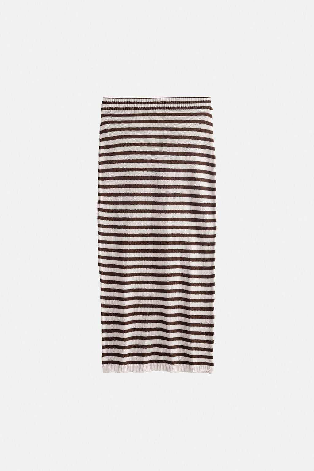 Striped Textured Midi White-Brown Skirt