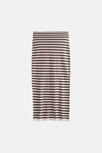 Striped Textured Midi White-Brown Skirt