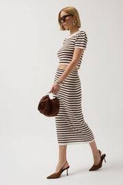 Striped Midi Textured White-Brown Skirt