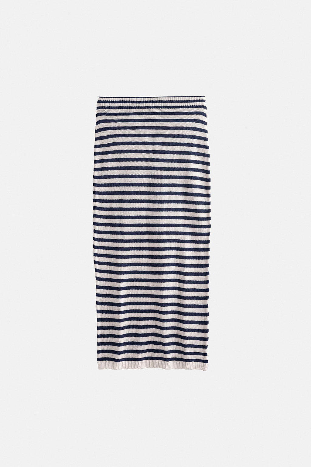Striped Textured Midi White-Navy Skirt