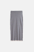 Striped Textured Midi White-Navy Skirt