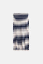 Striped Textured Midi White-Navy Skirt