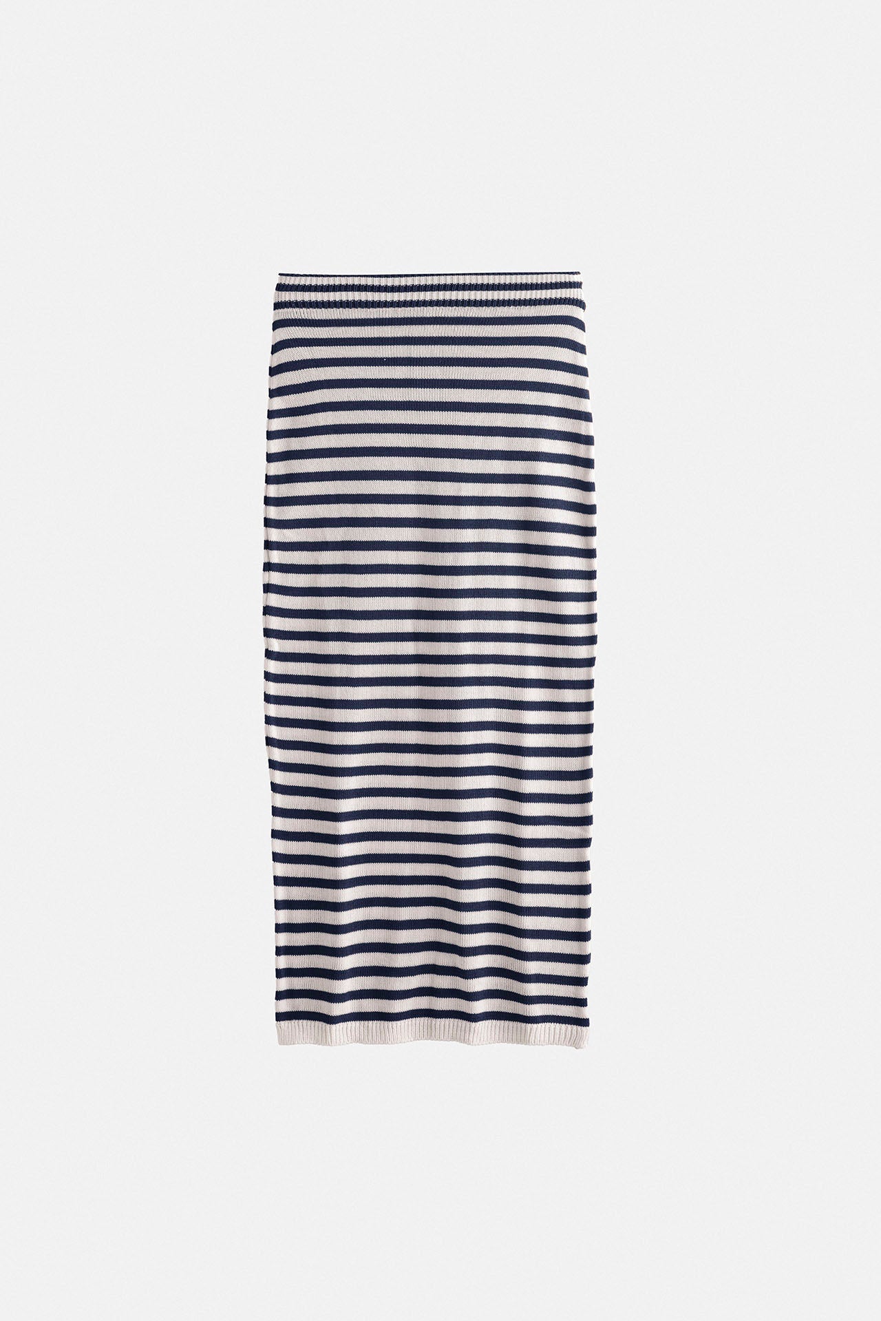 Striped Textured Midi White-Navy Skirt