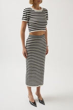 Striped Textured Midi White-Black Skirt