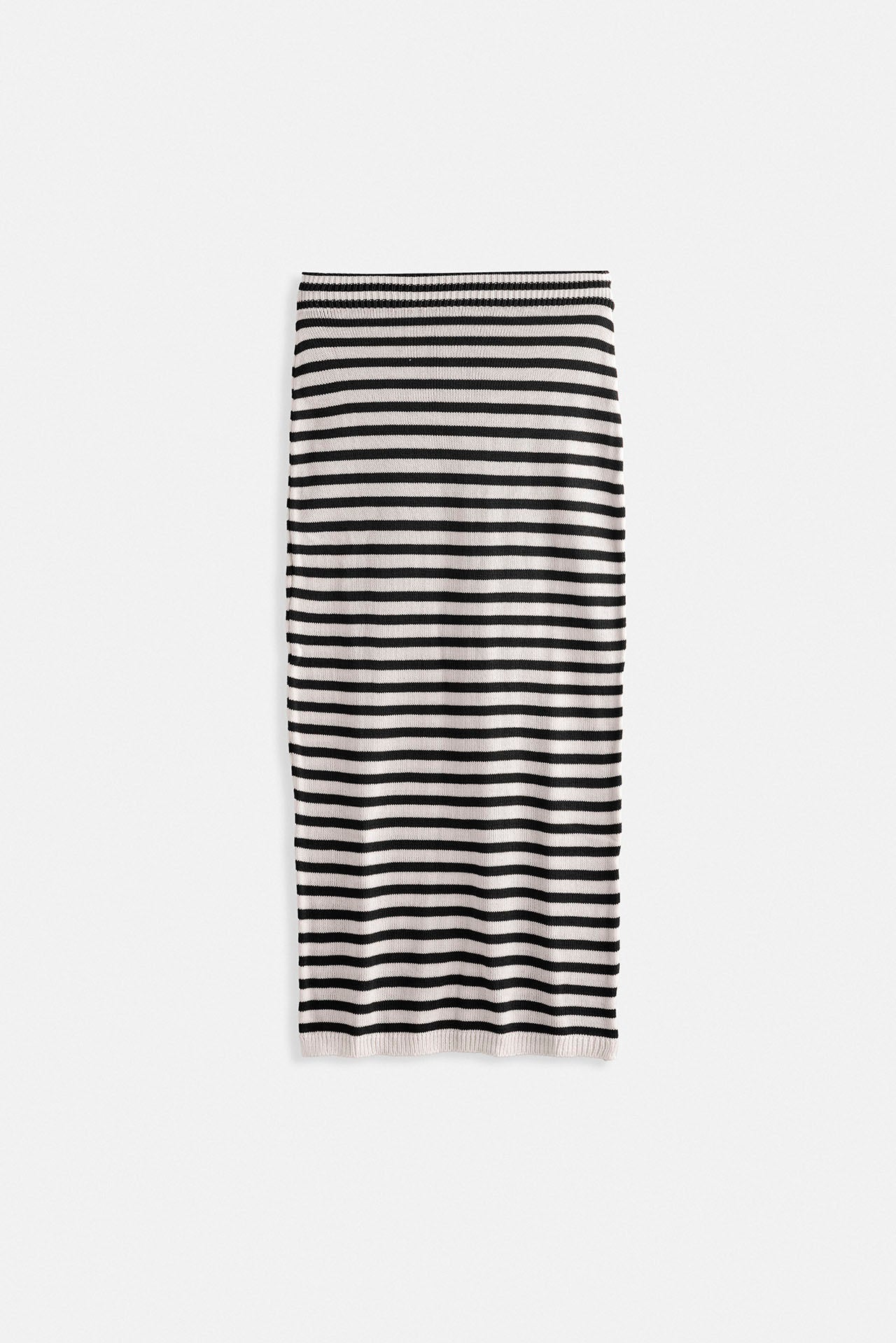 Striped Textured Midi White-Black Skirt