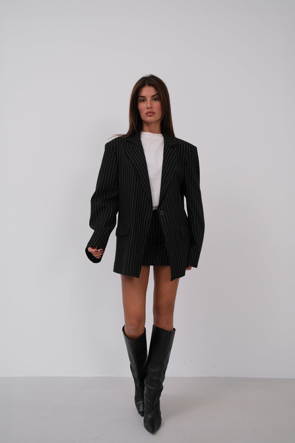 Striped Oversize Blazer Black Jacket