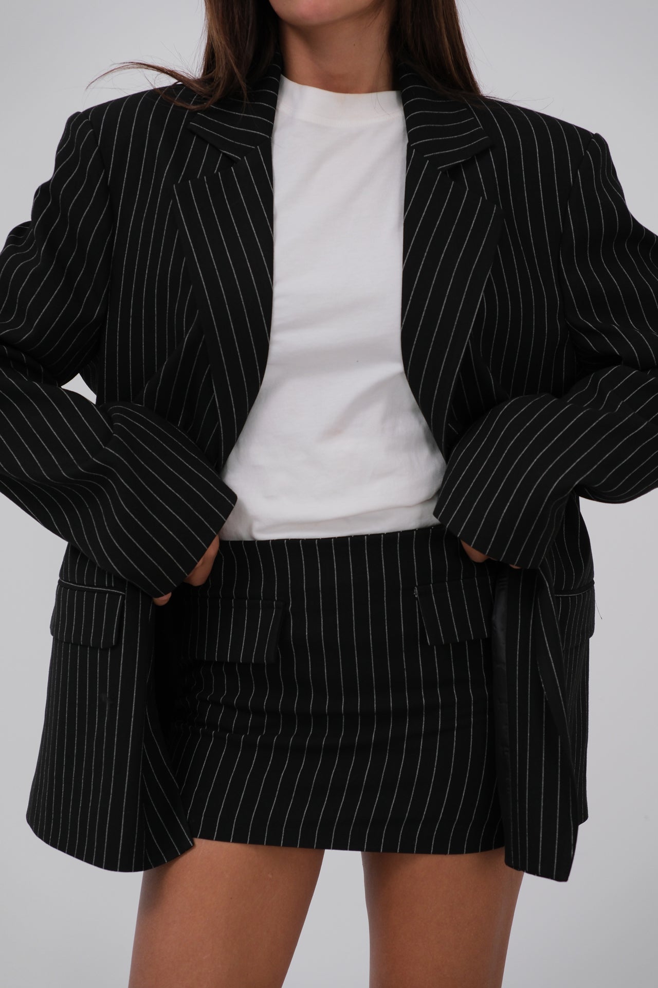 Striped Oversize Blazer Black Jacket