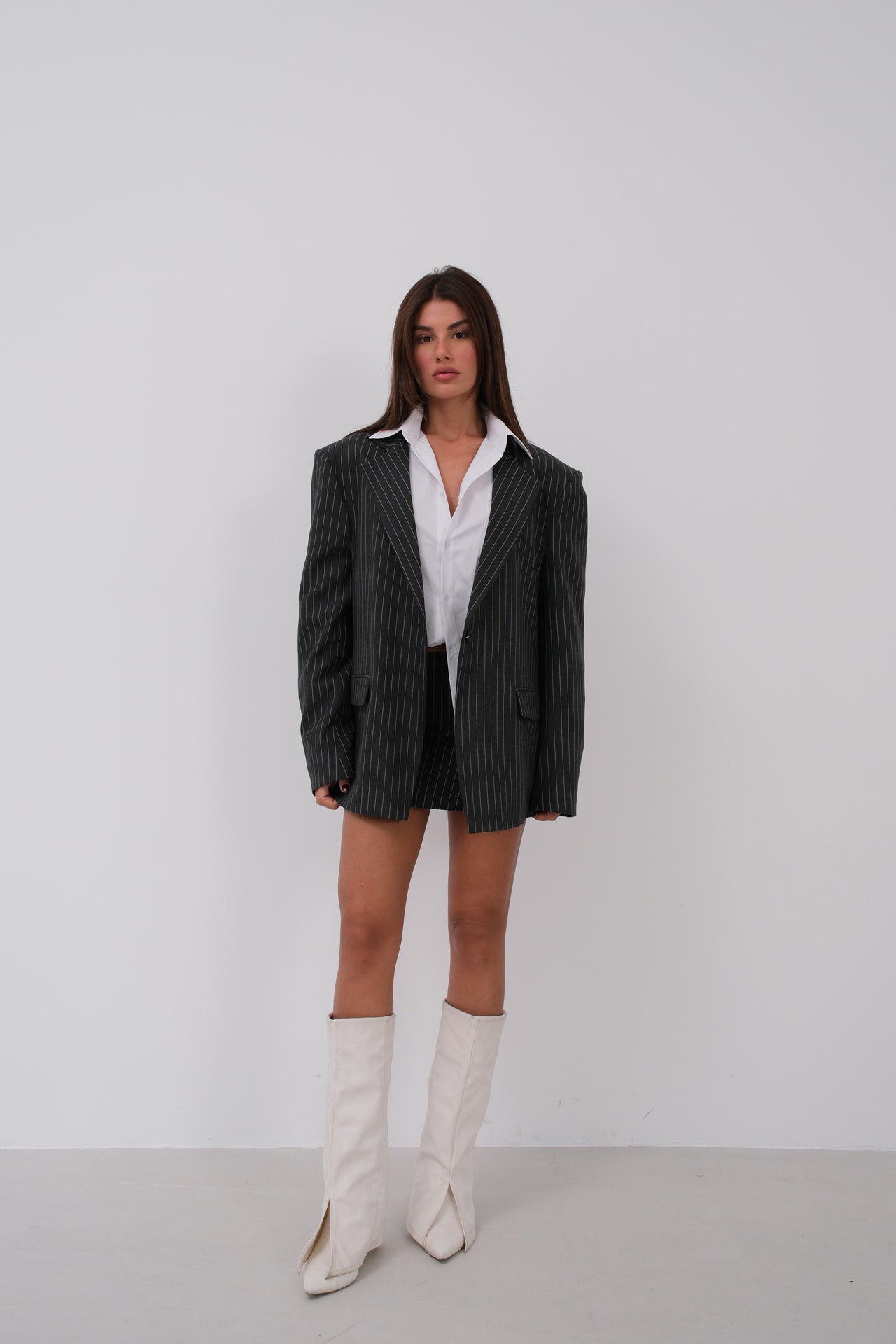 Striped Oversize Blazer Gray Jacket