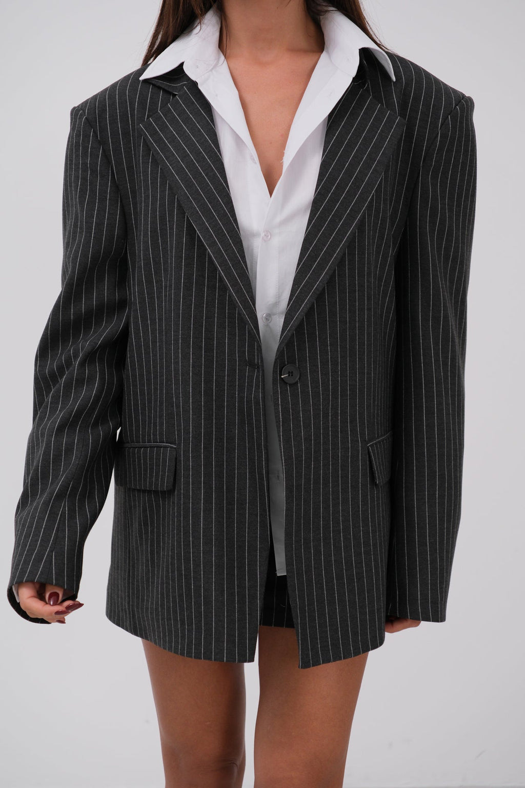 Striped Oversize Blazer Gray Jacket