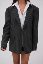 Striped Oversize Blazer Gray Jacket