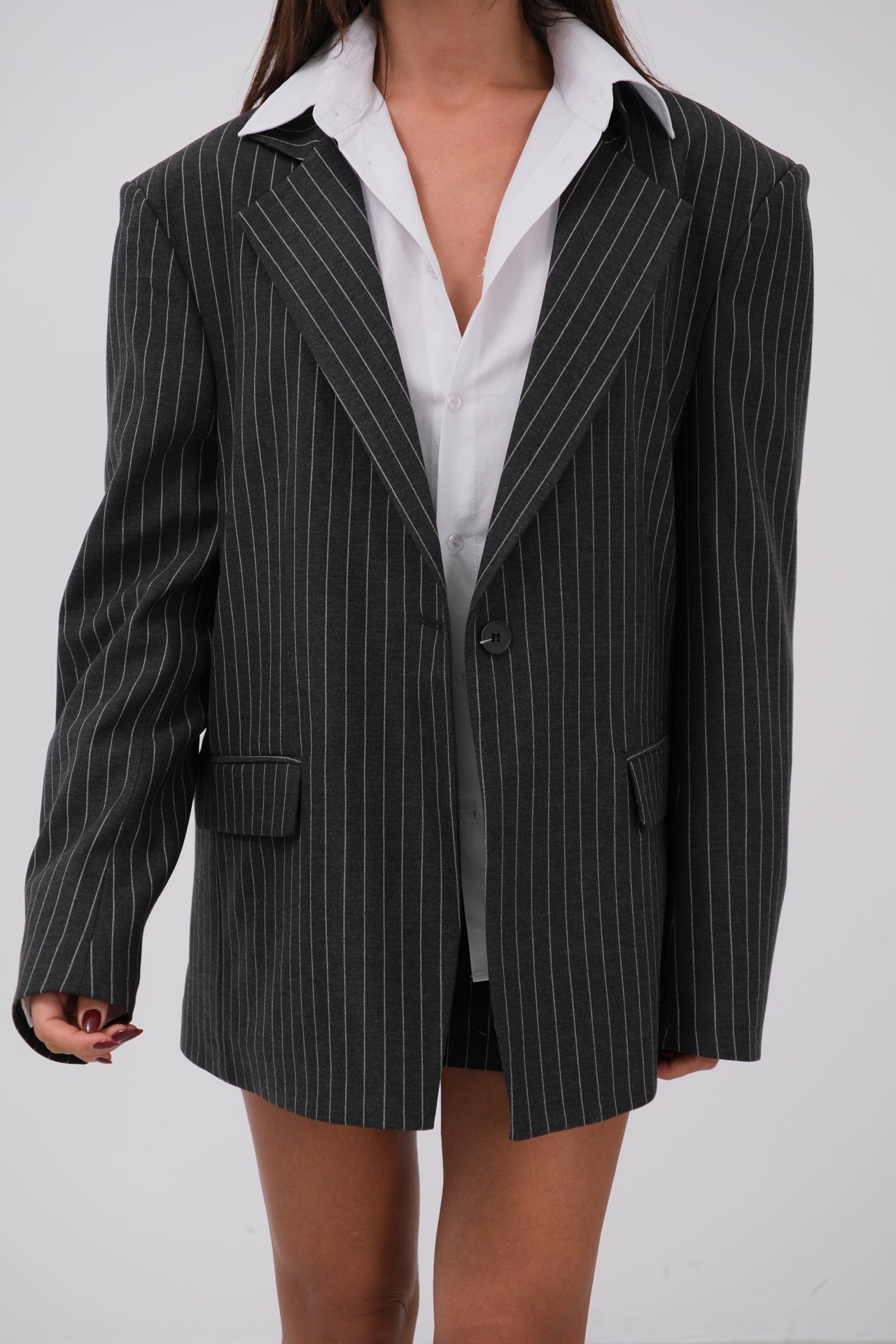 Striped Oversize Blazer Gray Jacket