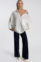 Striped Oversize White Modal Shirt